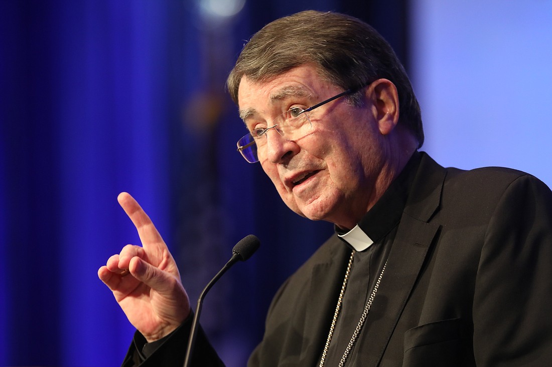 Archbishop Christophe Pierre, apostolic nuncio to the United States, speaks Nov. 16, 2021, during a session of the fall general assembly of the U.S. Conference of Catholic Bishops in Baltimore. Cardinal-designate Pierre spoke with OSV News July 12, 2023, in advance of the Sept. 30, consistory where Pope Francis will make him a cardinal. OSV News photo/Bob Roller