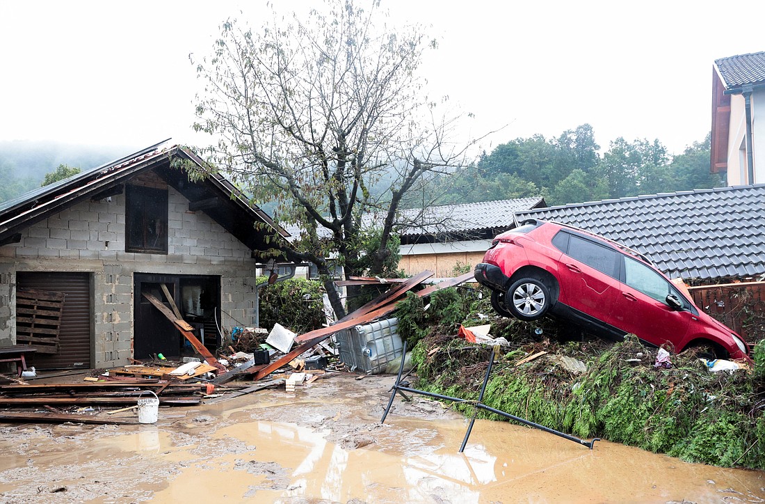 A view of the aftermath of floods in Nazarje, Slovenia, August 5, 2023. OSV News photo/Borut Zivulovic, Reuters