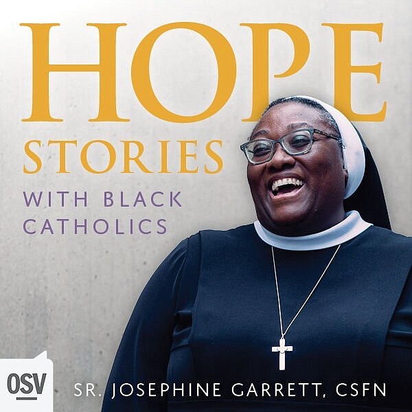 This is an illustration for a new podcast called "Hope Stories," hosted by Sister Josephine Garrett, a member of the Sisters of the Holy Family of Nazareth. The first episode launched June 26, 2023, and is available at https://www.osvpodcasts.com. (OSV News photo/OSV)