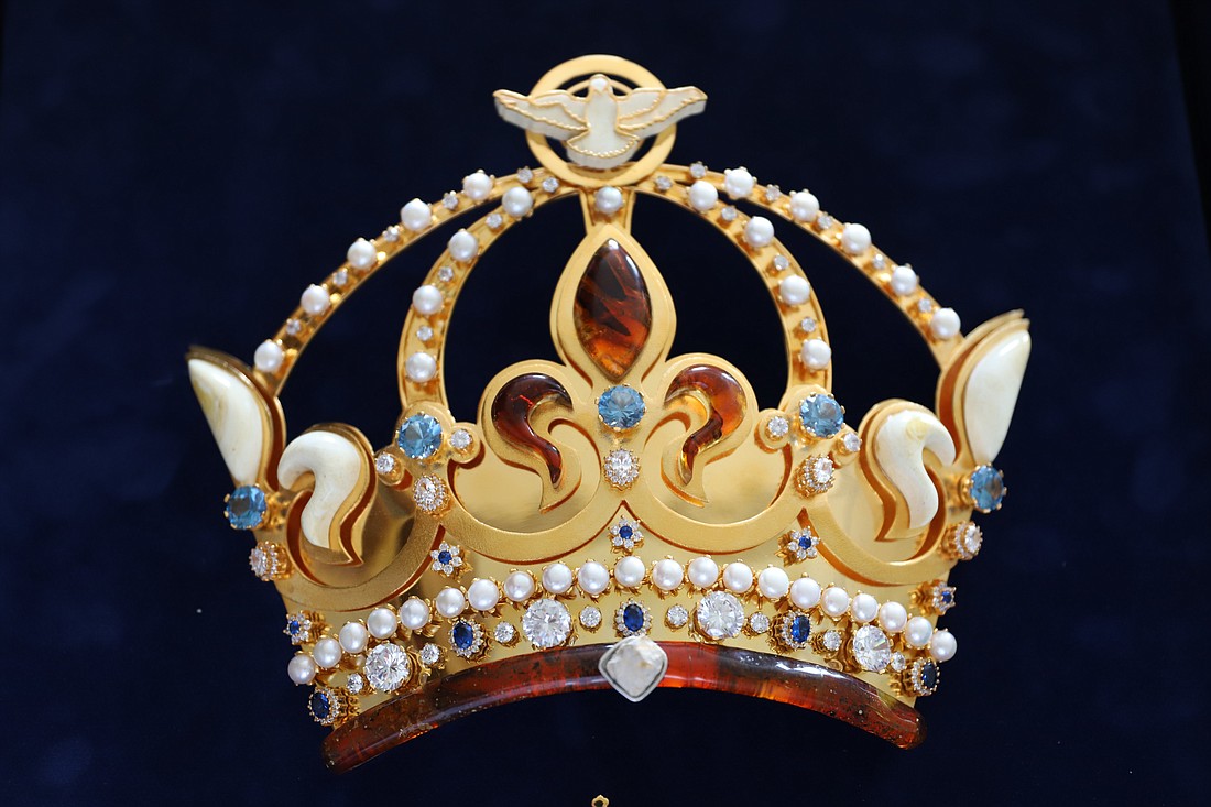 One of the new crowns imposed Aug. 15, 2023, on the image of Our Lady of Koden in eastern Poland is seen in this photo. The day, the feast of the Assumption, marked the 300th anniversary of the first crowning of the miraculous image. The people of the Podlaskie region, having experienced graces from Our Lady of Koden, wanted the image to be crowned with new jewels and they paid for them.OSV News photo/courtesy Sanctuary of Our Lady of Koden