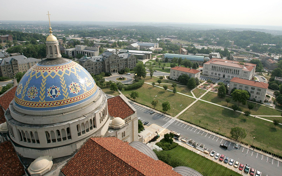 This file photo shows a view of The Catholic University of America's campus from the bell tower of the Basilica of the National Shrine of the Immaculate Conception in Washington. OSV News photo/CNS file, Bob Roller