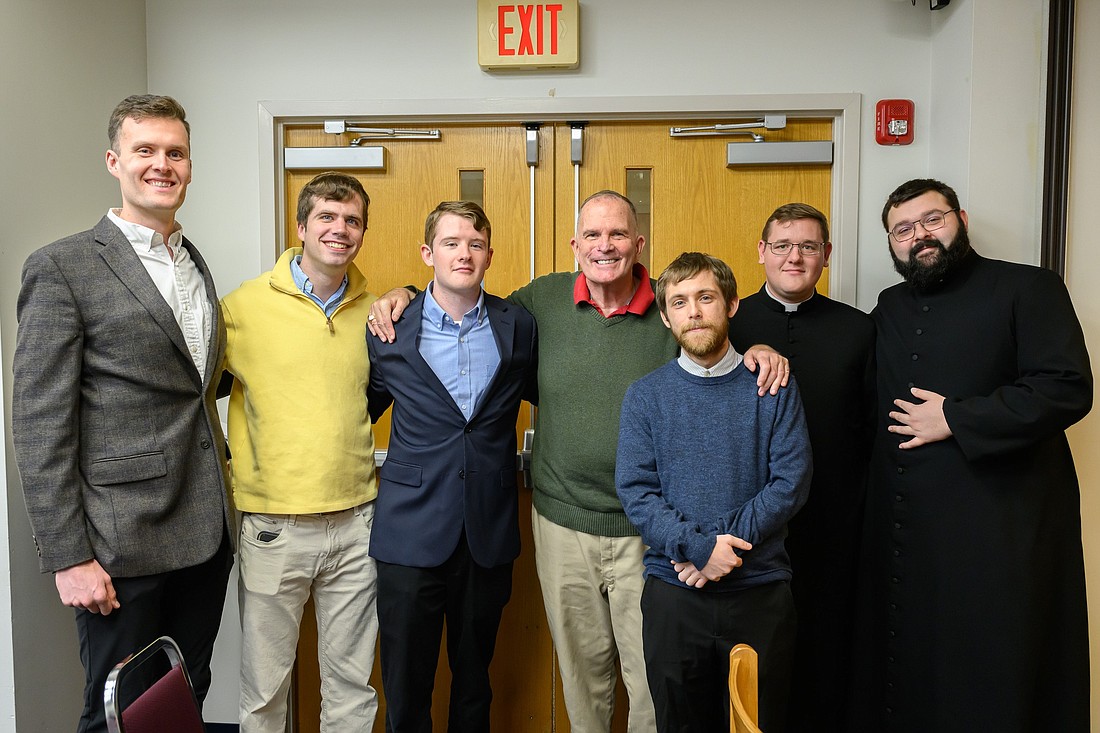Bishop O'Connell gathers for a photo with seminarians for Mass at the Chancery in December 2022. Mike Ehrmann photo