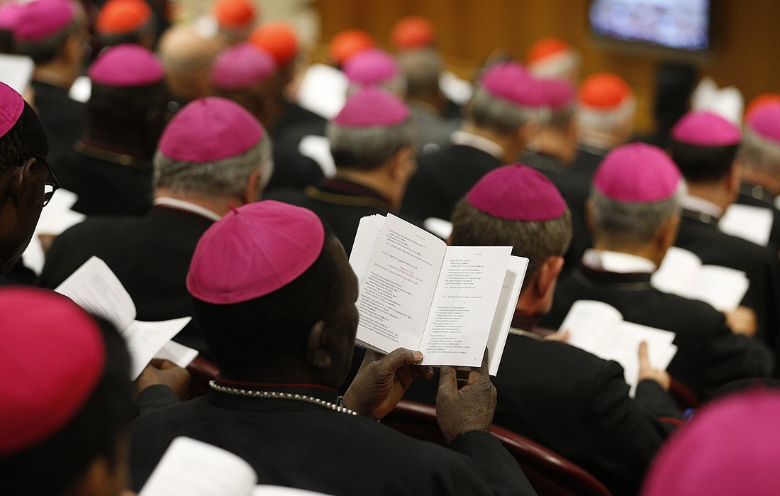 Bishops pray at the start of a session of the Synod of Bishops at the Vatican Oct. 9, 2018. (OSV News file photo/Paul Haring, CNS)