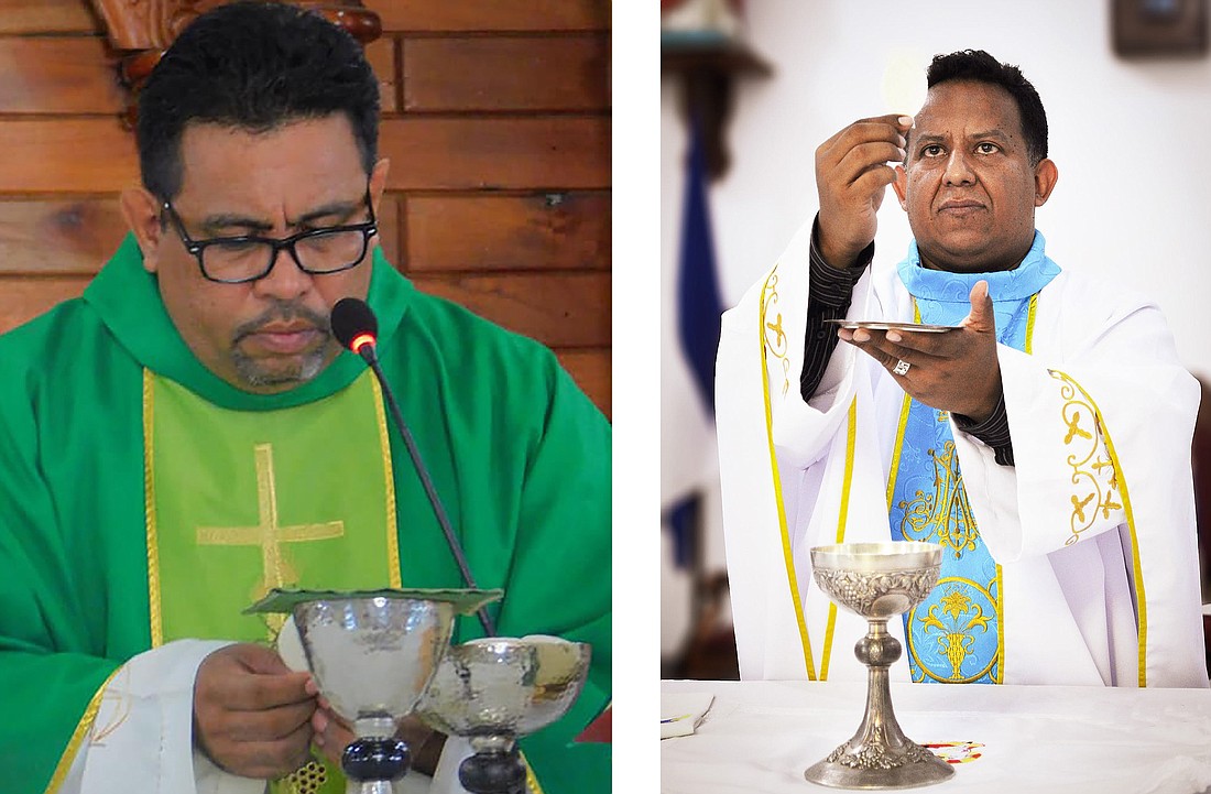 Fathers Ivan Centeno, left, and Julio Norori are pictured in an undated combination photo. The Nicaraguan priests were abducted Oct. 1, 2023, by plain-clothed individuals, prompting fears they were taken by paramilitaries. The churchmen have been identified as pastors of parishes in the Diocese of Estelí in Nicaragua's northwest region, where imprisoned Bishop Rolando Álvarez is apostolic administrator. (OSV News photo/courtesy Immaculate Conception of Mary Parish and St. John the Evangelist Parish Facebook page).