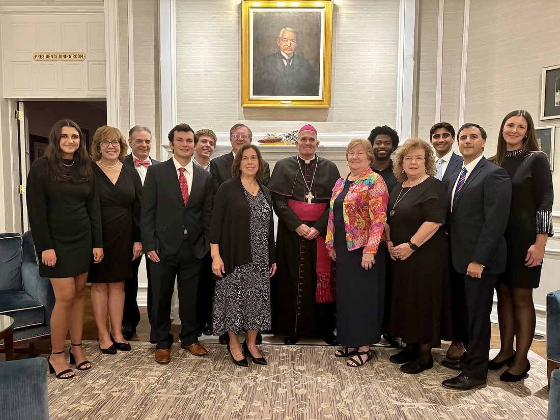 Bishop O'Connell poses for a photo with those who were honored at the 2023 Mount Carmel Guild Annual Gala. Marianne Hartman photo