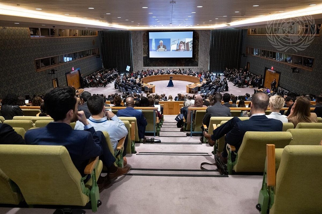 Miembros del Consejo de Seguridad de la ONU participan en un debate abierto sobre la violencia en Medio Oriente, en particular entre Israel y Palestina, en la sede de la ONU en Nueva York el 24 de octubre de 2023. (Foto CNS/Eskinder Debebe, foto de la ONU)