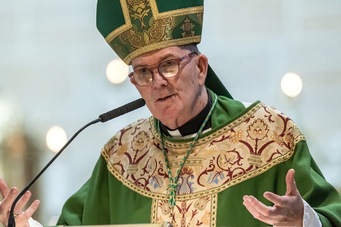 Bishop O'Connell preaches his homily during the Oct. 22 Bishop's Anniversary Blessing Mass in St. Mary of the Assumption Cathedral, Trenton. Hal Brown photo