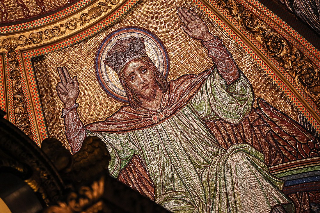 Detail of the apsidal mosaic of Christ the King in St Paul's Cathedral, London. Flikr photo/LawrenceOP