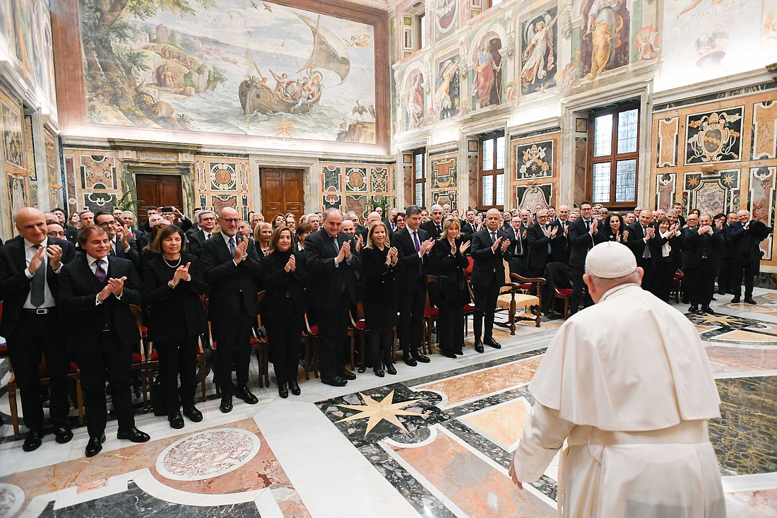 Pope Francis meets with a delegation of regional Italian government officials at the Vatican Dec. 11, 2023. (CNS photo/Vatican Media)