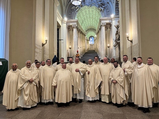 Shown are the priests from the Diocese who are on pilgrimage in Rome with Bishop O'Connell. Here they are in St. Peter Basilica on the Feast of the Epiphany, Jan. 6, where they are going to concelebrate Mass with Pope Francis. Staff photo