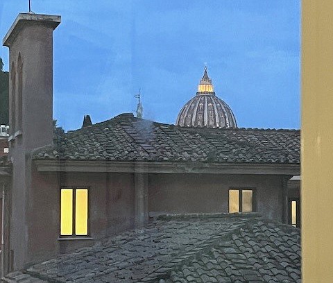 The view of the dome of St. Peter's Basilica from Bishop O'Connell's hospital room in Rome. Staff photo
