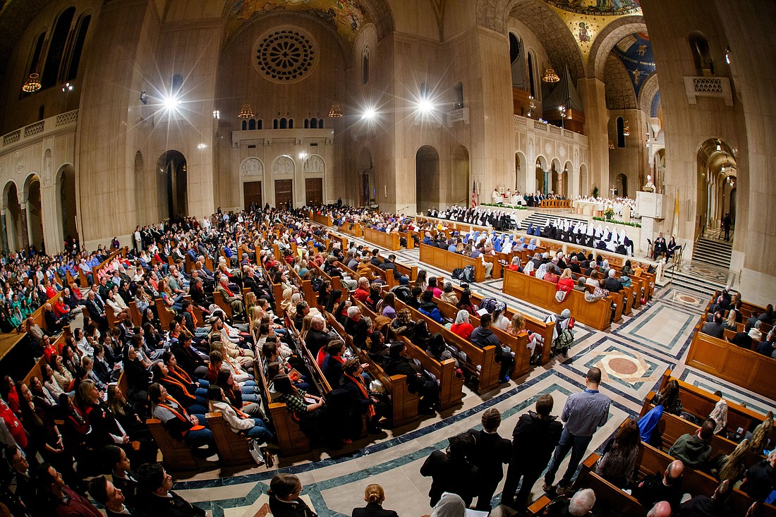 Bishop Michael F. Burbidge of Arlington, Va., chairman of the U.S. Catholic bishops' Committee on Pro-Life Activities, delivers the homily during the opening Mass of the National Prayer Vigil for Life Jan. 18, 2024, at the Basilica of the National Shrine of the Immaculate Conception in Washington. (OSV News photo/Gregory L. Tracy, The Pilot)