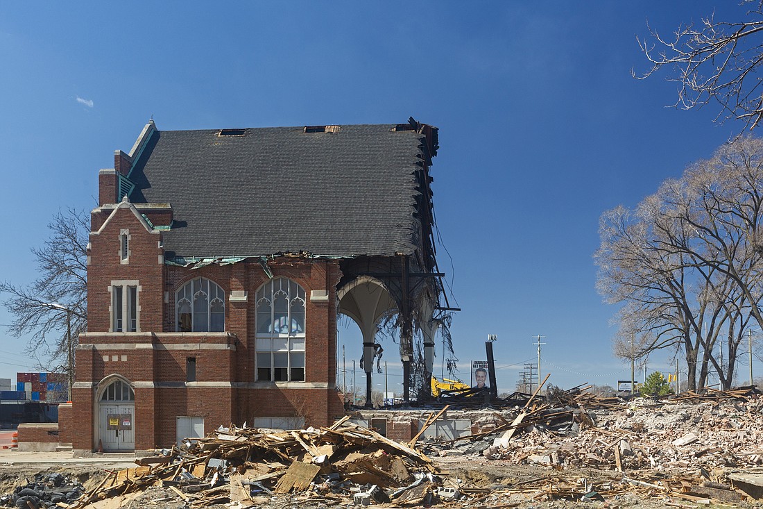 The 100-year-old All Saints Catholic Church in Detroit is seen April 10, 2022, as the building is being demolished. Declining attendance prompted the Archdiocese of Detroit to close the church. A new Pew study offers a more nuanced take on the nation's religiously unaffiliated, and the findings show that Catholic parishes need to become more "outward facing" to reach those beyond the pews, an evangelization expert said. OSV News Photo/Jim West