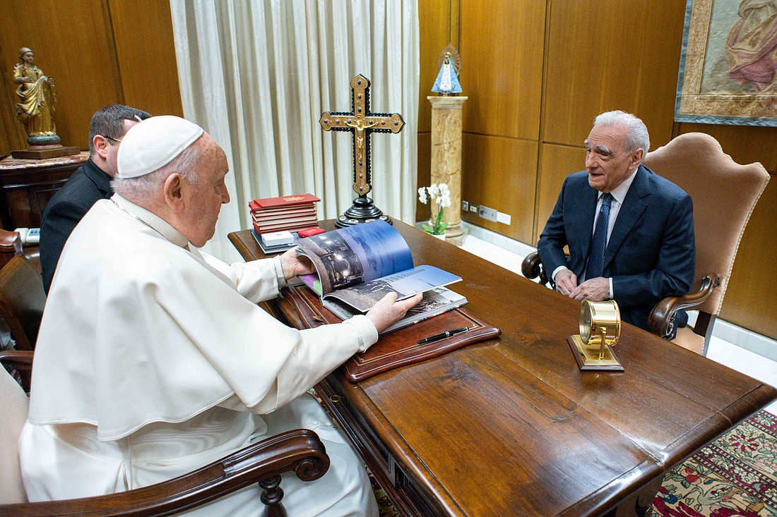 U.S. filmmaker and director Martin Scorsese has a private audience with Pope Francis at the Vatican Jan. 31, 2024. (CNS photo/Vatican Media)