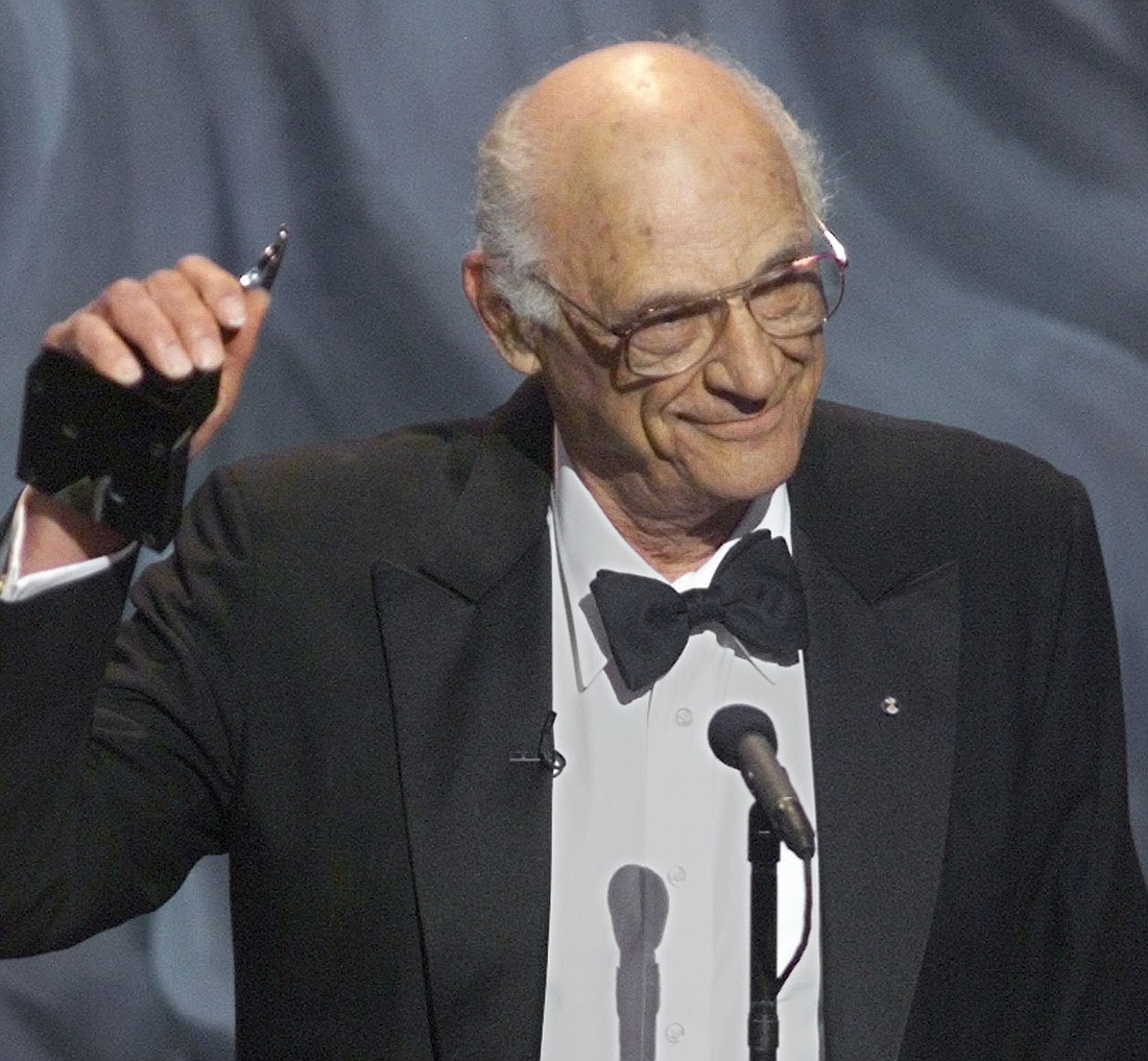 Playwright Arthur Miller is pictured in a 1999 photo accepting his Lifetime Achievement Award at the Tony Awards ceremony in New York City. Miller wrote "Death of a Salesman," which won a Tony Award for Best Revival of a Play category. (OSV News photo/Reuters)