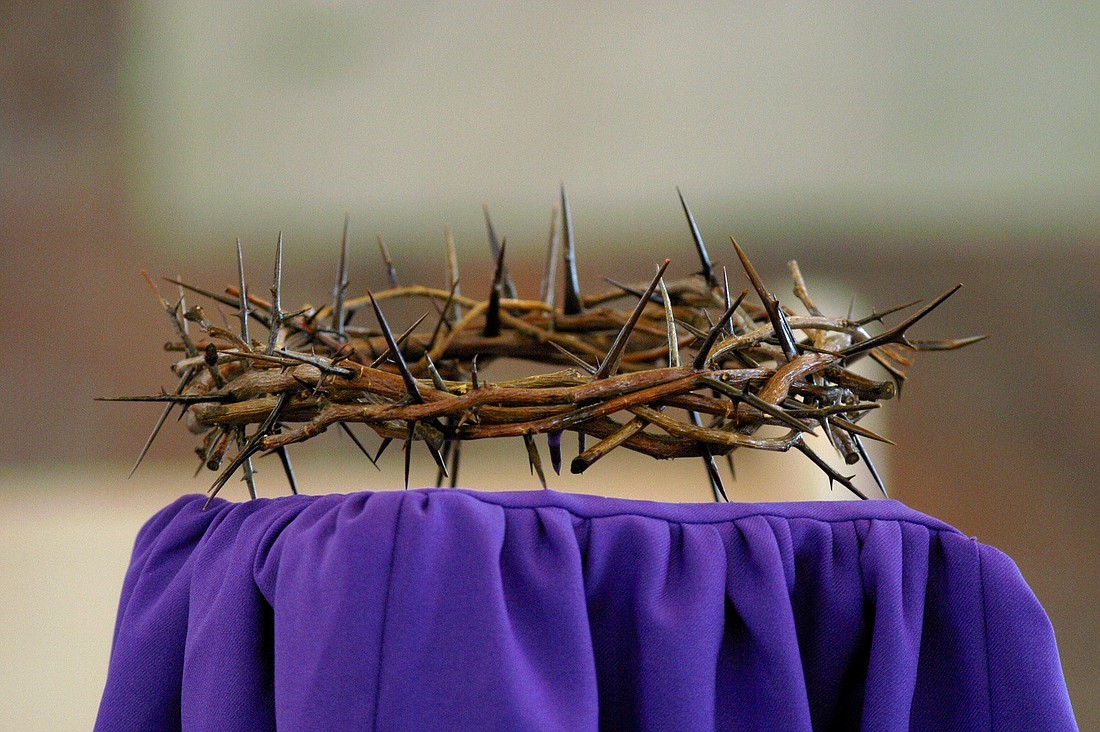 A file photo shows a crown of thorns displayed during a Mass at Jesus the Good Shepherd Church in Dunkirk, Md. (OSV News photo/Bob Roller)