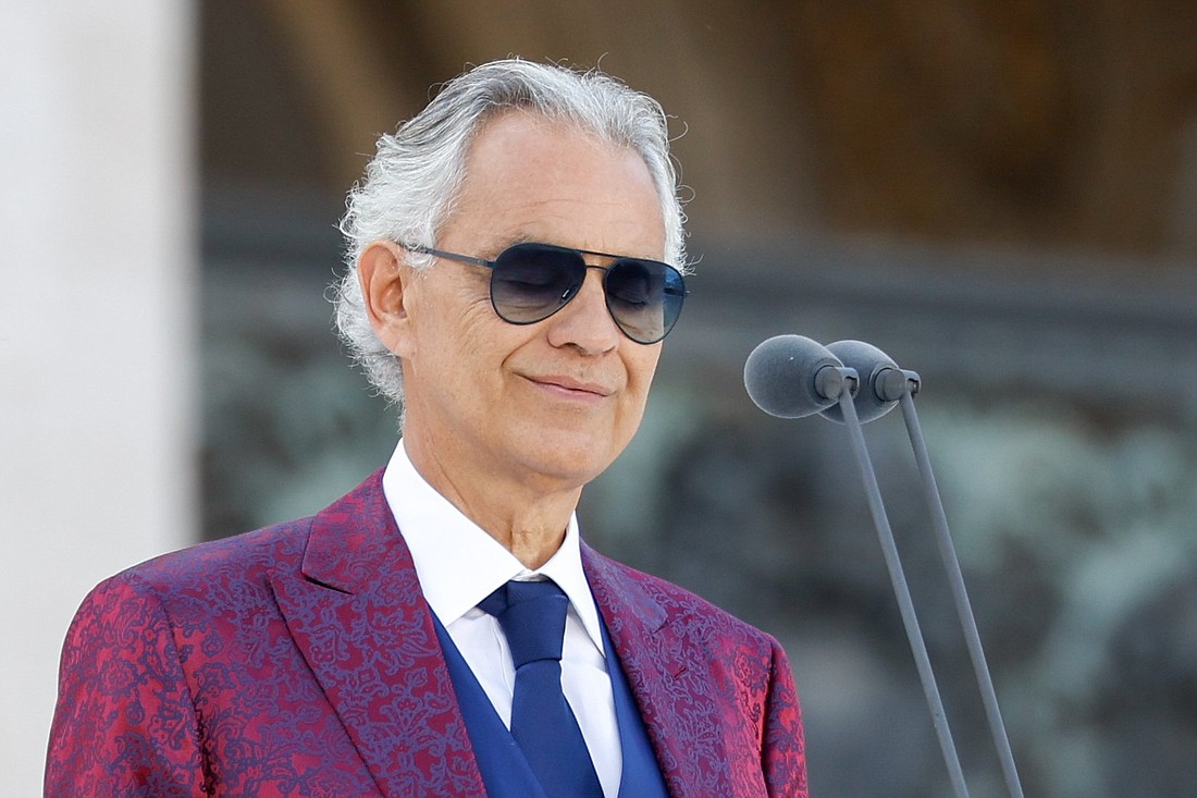 Andrea Bocelli performs during the World Meeting on Human Fraternity in St. Peter's Square at the Vatican June 10, 2023. Ahead of his Feb. 20, 2024, debut in Baltimore, the acclaimed Catholic tenor said faith is believing in the power of good. (CNS photo/Lola Gomez)