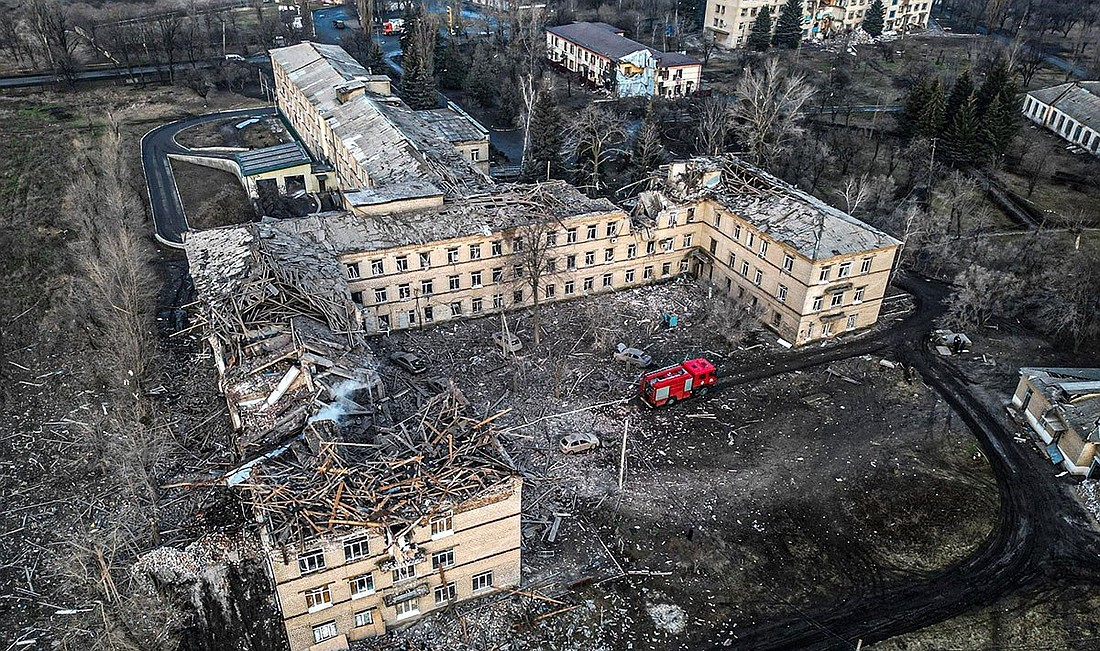A destroyed residential building is seen in Selydove, in Ukraine's Donetsk region, after a Russian missile attack Feb. 14, 2024. (OSV News photo/National Police handout via Reuters)