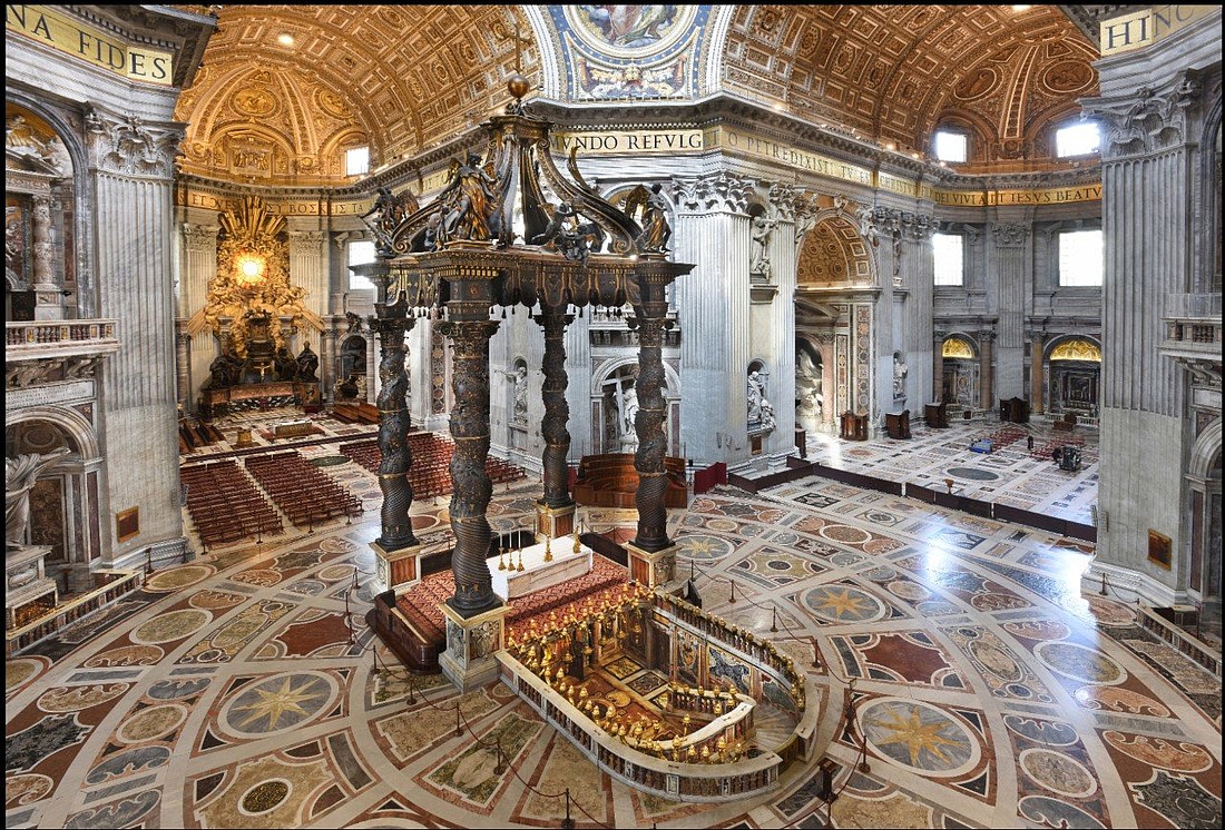 The baldachin over the main altar of St. Peter's Basilica at the Vatican can be seen in this undated photo. Designed by Gian Lorenzo Bernini in 1624 and completed around 1633, it was being renovated in 2024 in time for the start of the Holy Year. (CNS photo/Fabbrica di San Pietro)