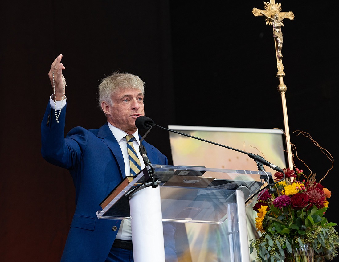 Michael Voris, founder of Church Militant, who resigned Nov. 21, 2023, is pictured in a file photo. Church Militant is shutting down as it settles a defamation lawsuit from a New Hampshire parish priest -- the future of its parent company, the Ferndale, Michigan-based St. Michael Media, is unclear. (OSV News/CNS file photo, Kevin J. Parks, Catholic Review)