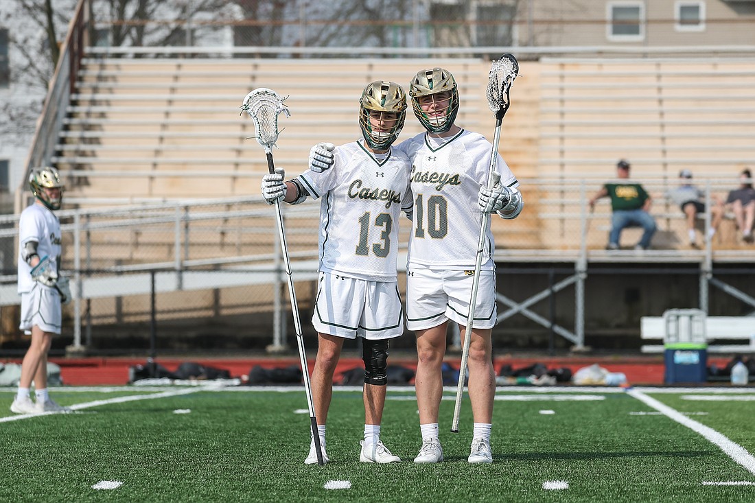 Seniors Connor Harms, number 13, and Logan Graham, number 10, will be the driving force behind a defense that is the most experienced unit on the Red Bank Catholic lacrosse team heading into the season. Photo by Jennifer Harms/ J Harms Photography