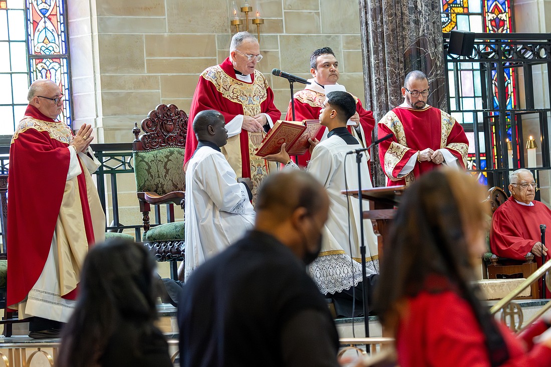 Bishop O'Connell leads the Commemoration of the Lord's Passion on Good Friday in St. Mary of the Assumption Cathedral, Trenton. Hal Brown photo