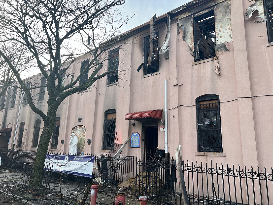 Damage is seen after a five-alarm fire that broke out in Our Lady of the Rosary of Pompeii Church in Brooklyn, New York's East Williamsburg neighborhood during Easter Mass March 31, 2024. (OSV News photo/John Quaglione, The Tablet)