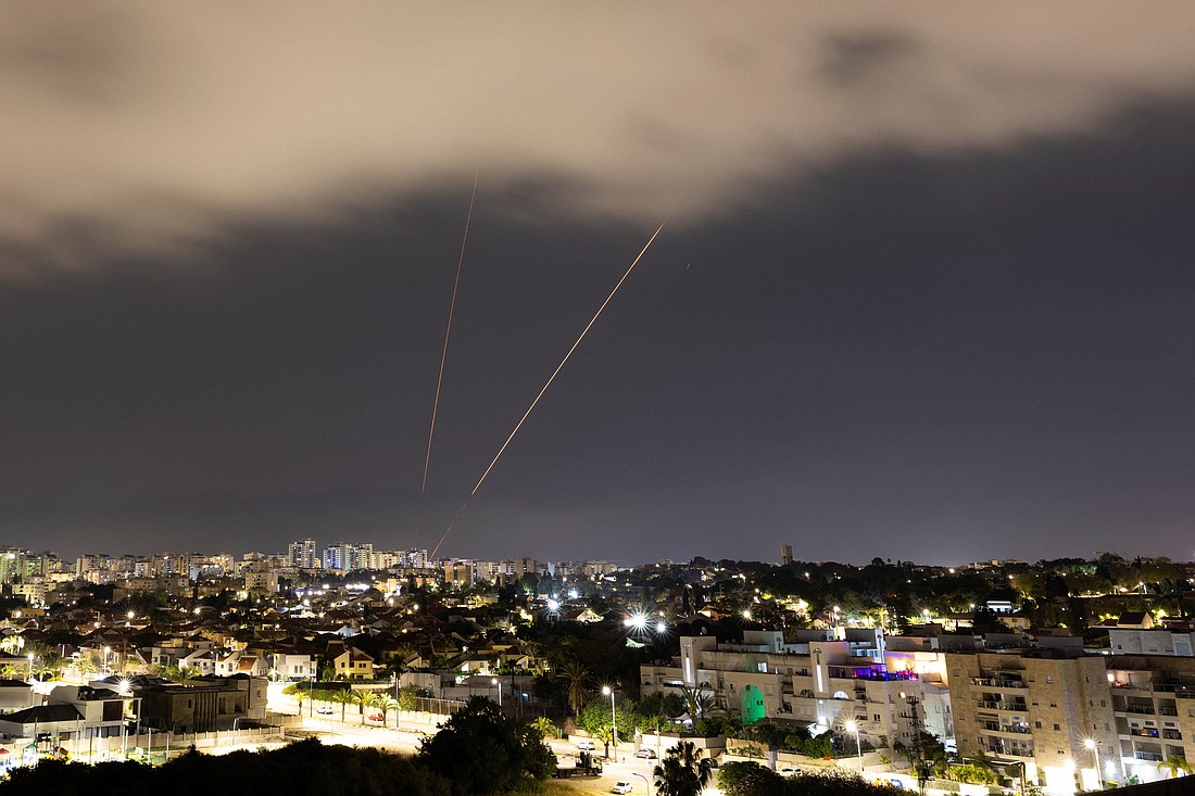 An anti-missile system operates after Iran launched drones and missiles towards Israel, as seen from Ashkelon, Israel, April 14, 2024. (OSV News photo/Amir Cohen, Reuters)