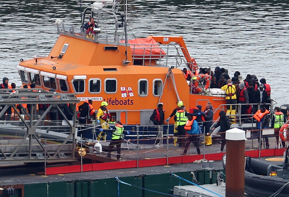 People believed to be migrants disembark from a lifeboat at the Port of Dover, England, April 23, 2024. (OSV News photo/Toby Melville, Reuters)