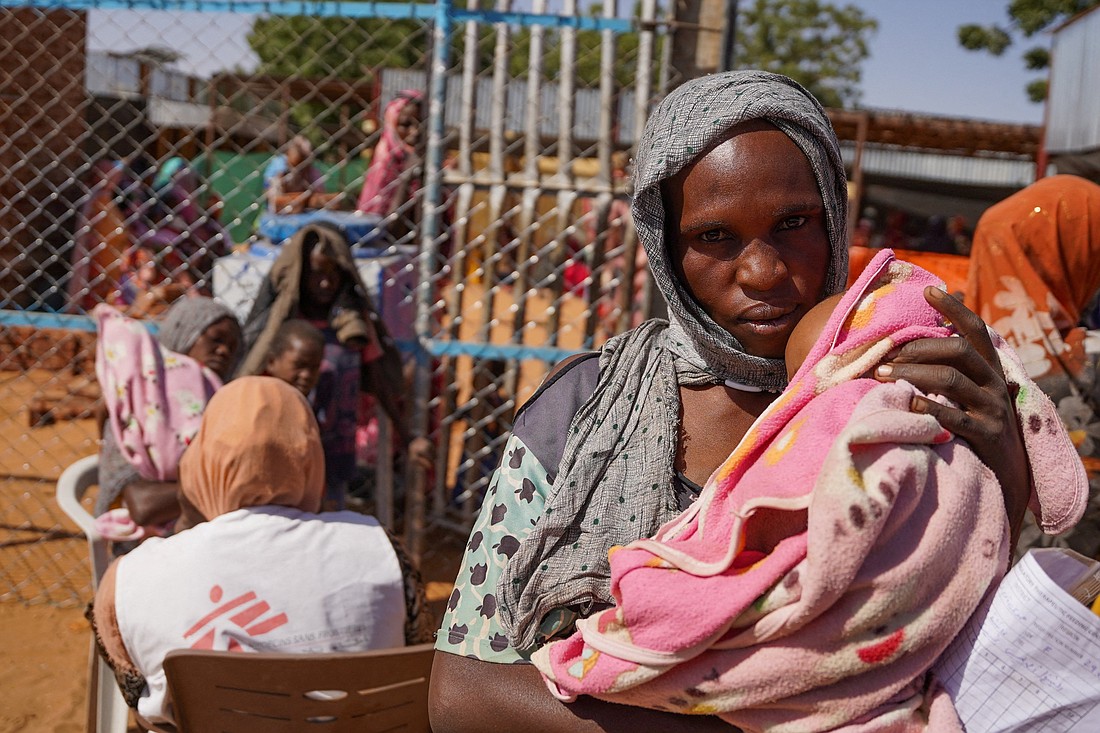 A handout photograph, shot in January 2024, shows a woman and her baby at the Zamzam displacement camp close to El Fasher in North Darfur, Sudan. (OSV News photo/Mohamed Zakaria, MSF handout via Reuters)