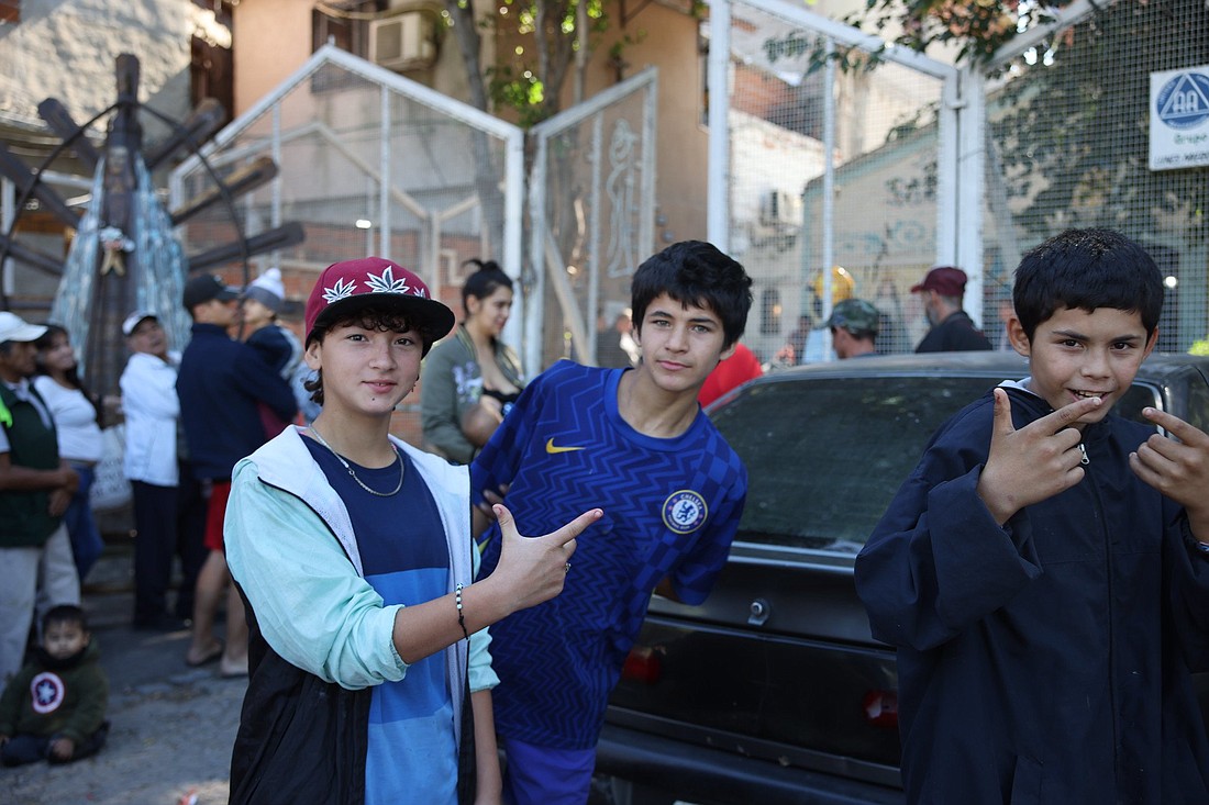 Some of the young parishioners of Mary Mother of the People Parish in Buenos Aires, Argentina, are pictured in an undated photo. Youths from the parish benefit from its diversion programs aimed at keeping young people away from drug abuse and the influence of crime gangs. (OSV News photo/Margaret Murray, courtesy Pontifical Mission Societies USA)