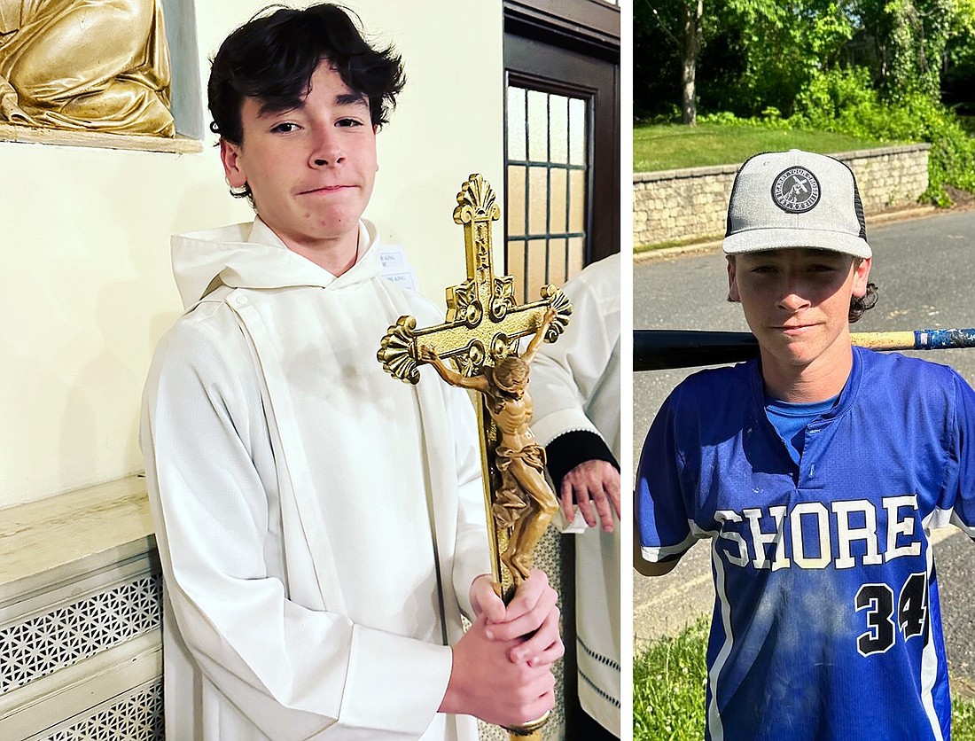 Sophomore Liam Hennelly proudly offers his time and talent as altar server in Christ the King Parish, Long Branch, as well as on the varsity baseball team for Shore Regional High, West Long Branch. Courtesy photos
