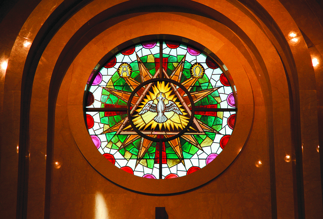 This image of the Holy Trinity is positioned high above the altar in St. Robert Bellarmine Co-Cathedral, Freehold.