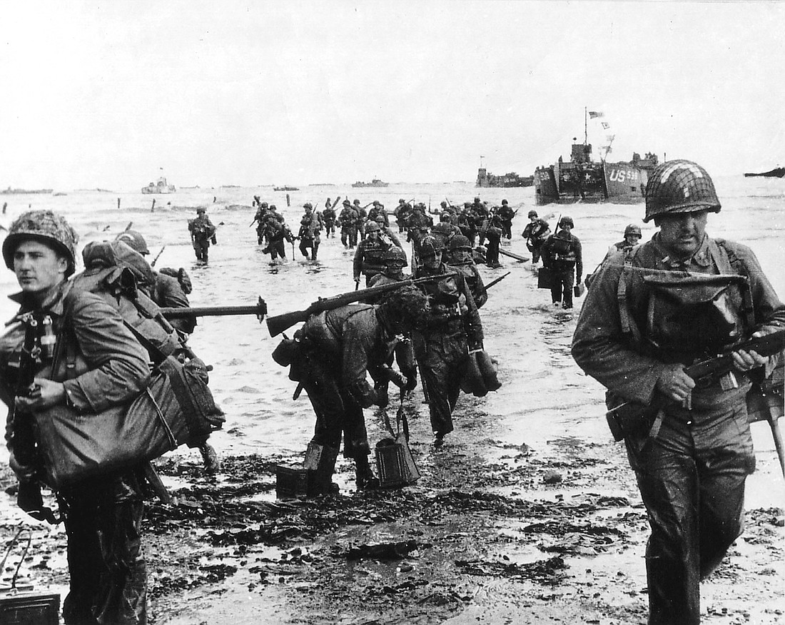 U.S. reinforcements land on Omaha Beach during the Normandy D-Day landings near Vierville sur Mer, France, June 6, 1944. (OSV News photo/Captain Herman Wall, U.S. National Archives via Reuters) MANDATORY CREDIT. NO ARCHIVES. MUST DISCARD 30 DAYS AFTER DOWNLOAD.