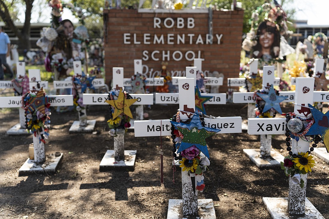 A memorial for the 21 victims of a school shooting at Robb Elementary School in Uvalde, Texas, May 24, 2023, one year after the mass shooting that left 19 students and two teachers dead. On June 25, 2024, U.S. Surgeon General Vivek Murthy issued an advisory declaring gun violence a public health emergency, citing "the urgent threat firearm violence poses to the health and well-being of our country." (OSV News photo/Evan Garcia, Reuters)