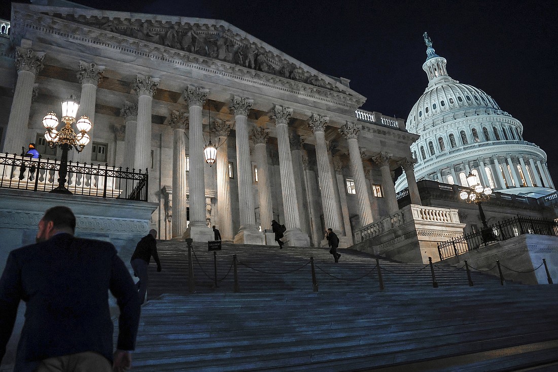 Members of the House of Representatives walk up the steps of the U.S. Capitol in Washington Feb. 13, 2024. The U.S. House voted 212-200 June 28 to pass the State, Foreign Operations, and Related Programs Appropriations Act of 2025, which funds some of the U.S. priorities abroad. (OSV News photo/Evelyn Hockstein, Reuters)