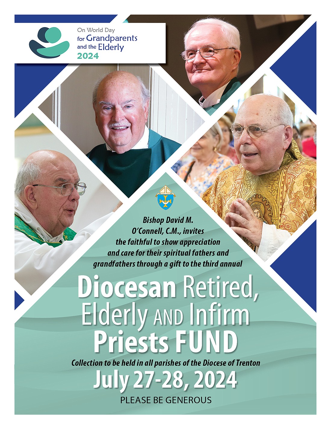 This promotional poster features, from left, Father Daniel Hesko, retired pastor of St. Catharine Laboure Parish, Middletown; Father Jerome Nolan, retired from Ascension Church, Bradley Beach, now part of St. Teresa of Calcutta Parish, Bradley Beach; and Father Pasquale Papalia, retired from St. Elizabeth Ann Seton Parish, Whiting.