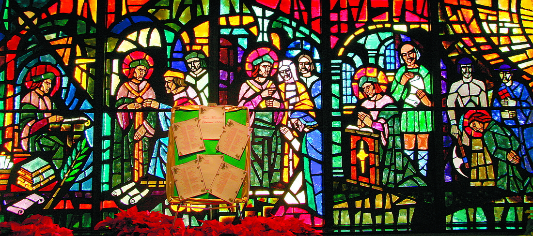 A stained glass window panel in St. Thomas More Church, Manalapan, depicts the life and legacy of the parish’s namesake. The life of St. Thomas More, the 15th and 16th century lawyer, philosopher and royal councilor to King Henry VIII, is a model of preserving civility, even in the face of extreme adversity. Monitor file photo