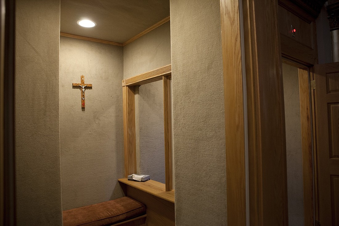 A confessional is seen at the Memorial Church of the Holy Sepulcher on the grounds of the Franciscan Monastery in Washington in this file photo from January 30, 2013. (OSV News photo/Nancy Phelan Wiechec)