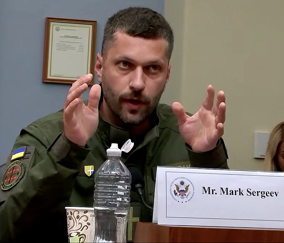 Mark Sergeev, a Ukrainian military chaplain and youth pastor, testifies before the U.S. Helsinki Commission in Washington on Russia's persecution of Christians in occupied areas of Ukraine, July 26, 2024. (OSV News YouTube screenshot/Gina Christian)