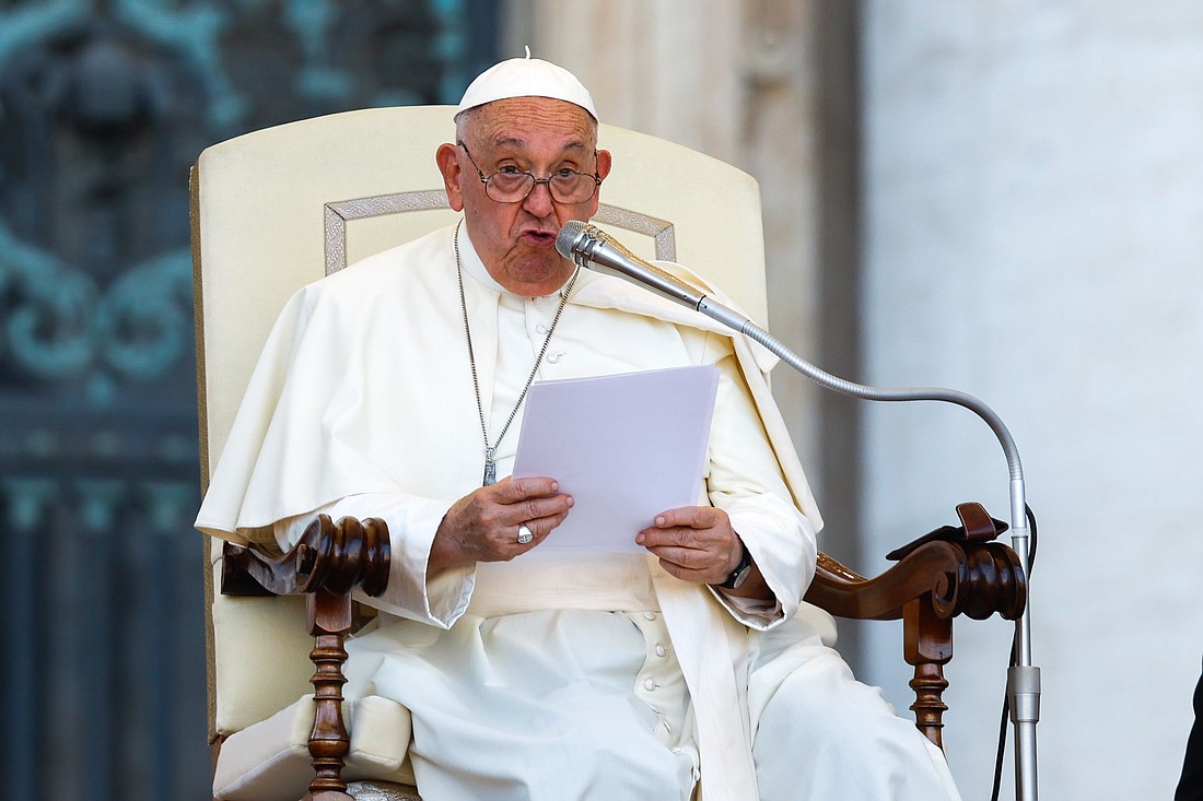 Pope Francis speaks to about 50,000 altar servers, who were on a pilgrimage to Rome, in St. Peter's Square at the Vatican, July 30, 2024. (CNS photo/Lola Gomez)