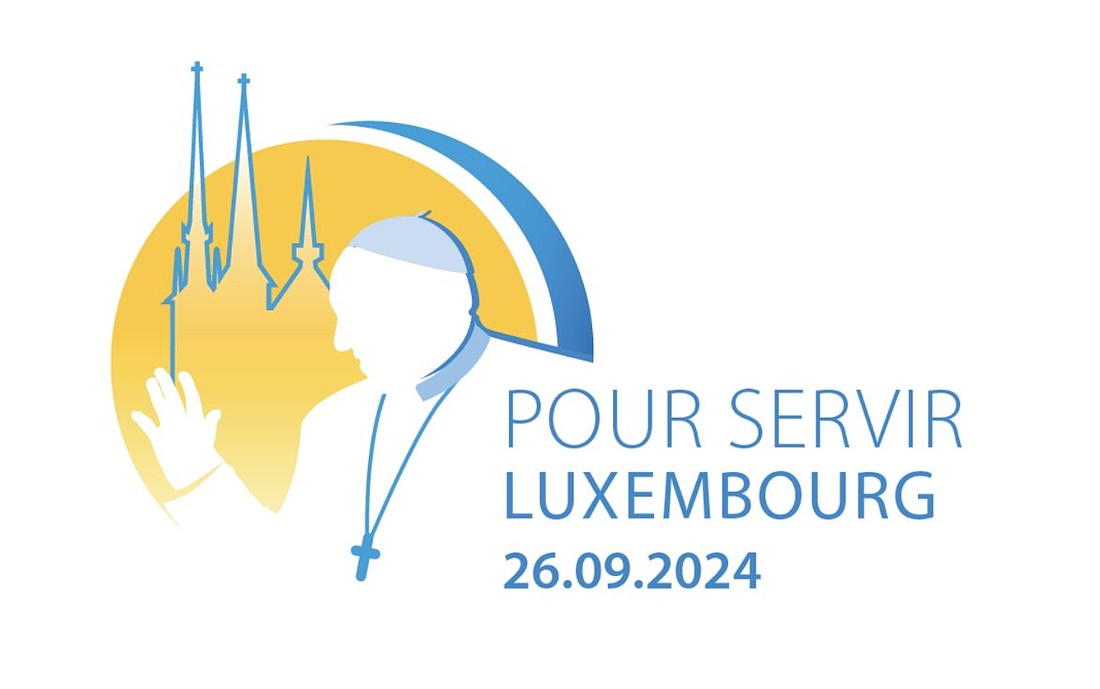 The logo for Pope Francis' September 26 trip to Luxembourg is seen displaying the trip's motto: "To Serve." The logo and motto were released by the Vatican June 25, 2024. (CNS photo/Holy See Press Office)