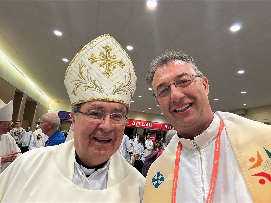 Father Martin O’Reilly, right, is pictured with Cardinal Christophe Pierre, apostolic nuncio in the United States. Courtesy photo