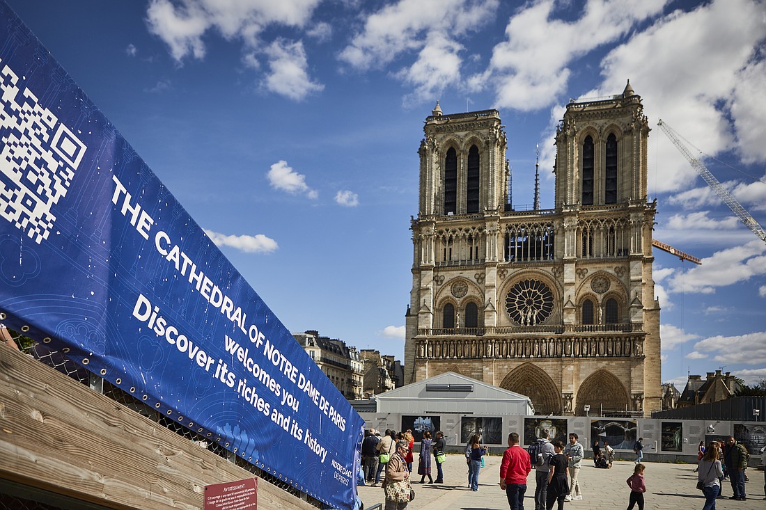 Reconstruction work at Notre Dame Cathedral in Paris entered its last phase as the world observed the fifth anniversary of the April 15, 2019, blaze that caused the spire to collapse inside the cathedral. Notre Dame is scheduled to reopen Dec. 8, to be followed by six months of celebrations, Masses, pilgrimages, prayers and exhibitions. (OSV News photo/Charlene Yves)