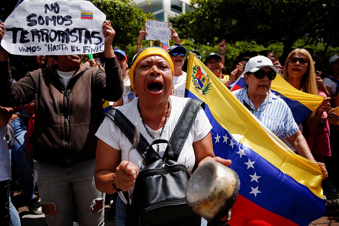 People gather in Caracas, Venezuela, July 30, 2024, to protest election results that awarded Venezuela's President Nicolas Maduro with a third term. (OSV News photo/Leonardo Fernandez Viloria, Reuters)