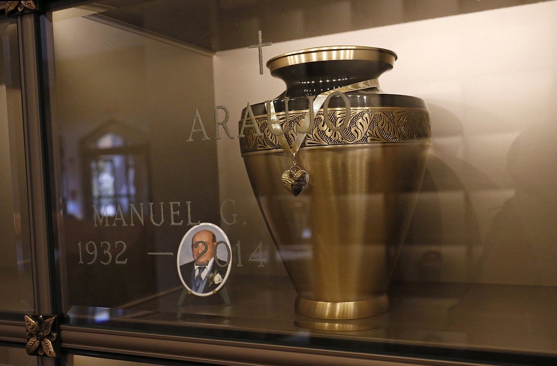 A file photo shows an urn containing cremated remains in Holy Sepulchre Cemetery mausoleum in Coram, N.Y. (OSV News photo/Gregory A. Shemitz)