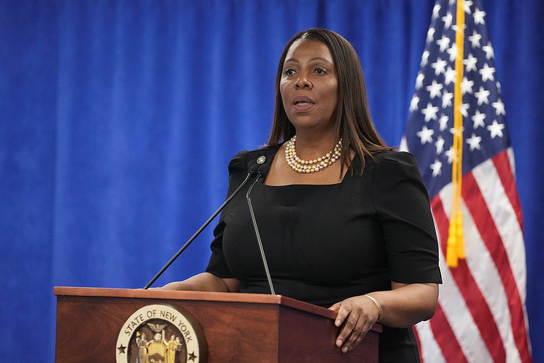 New York Attorney General Letitia James speaks during a Feb. 16, 2024, press conference in the Manhattan borough of New York City. (OSV News photo/David Dee Delgado, Reuters)