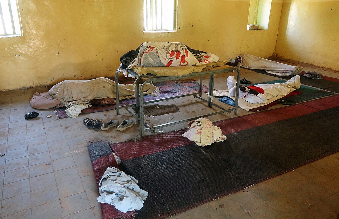 People sleep in an Omdurman, Sudan, shelter for displaced people March 8, 2024. More than 10 million people in Sudan have been displaced during the country's 16-month civil war, and more than 25 million -- half of the country's population -- need humanitarian assistance. On the day talks began in Geneva  aimed at ending the conflict, a Catholic bishop in the region said Aug. 14 that the humanitarian situation in the northeast African country could not wait for "tomorrow." (OSV News photo/El Tayeb Siddig, Reuters)