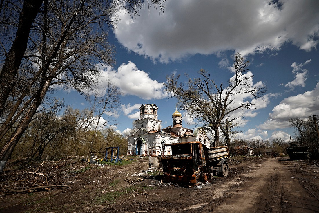 A church destroyed by Russian shelling is pictured in Lukashivka, Ukraine, April 27, 2022. (OSV News photo/Zohra Bensemra, Reuters)