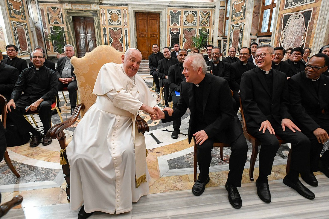 Pope Francis meets with members of the Oblates of St. Joseph at the Vatican Aug. 26, 2024, urging them to stay close to Jesus through prayer and Eucharistic adoration. (CNS photo/Vatican Media)